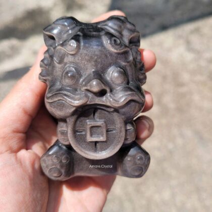 Ukiran Money Lion Barong Silver OBSIDIAN  -