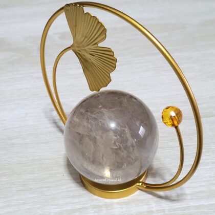 Ginko Sphere Stand Holder Metal Daun Bola Kristal Crystal Batu Alam Dekorasi Rumah Kantor