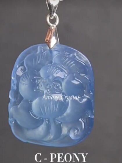 C - PEONY Top tier handcarved Aquamarine pendant s925