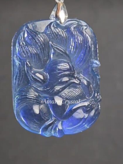 D - 9 Tail Fox Top tier handcarved Aquamarine pendant s925