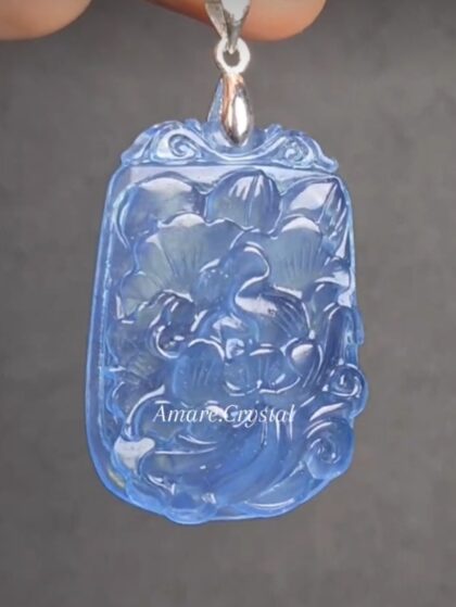 E - PEONY Top tier handcarved Aquamarine pendant s925